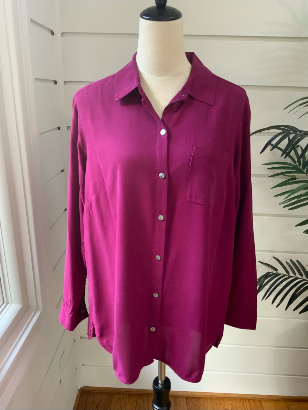 Plus Size J. Jill Deep Fuchsia Button-Front Blouse Size 1X